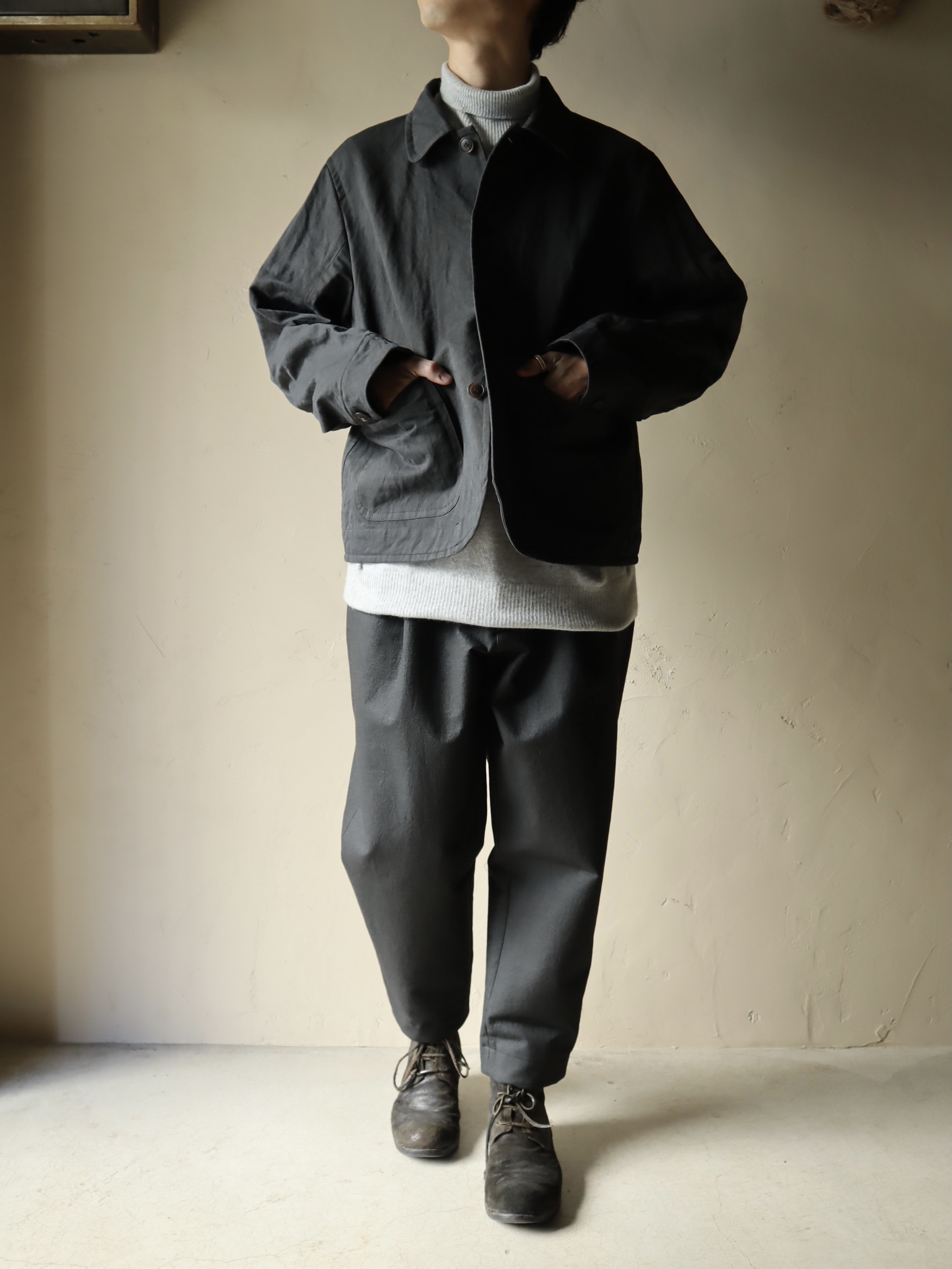 Simple Work Jacket (INK) −Japanese Paper × Cotton−