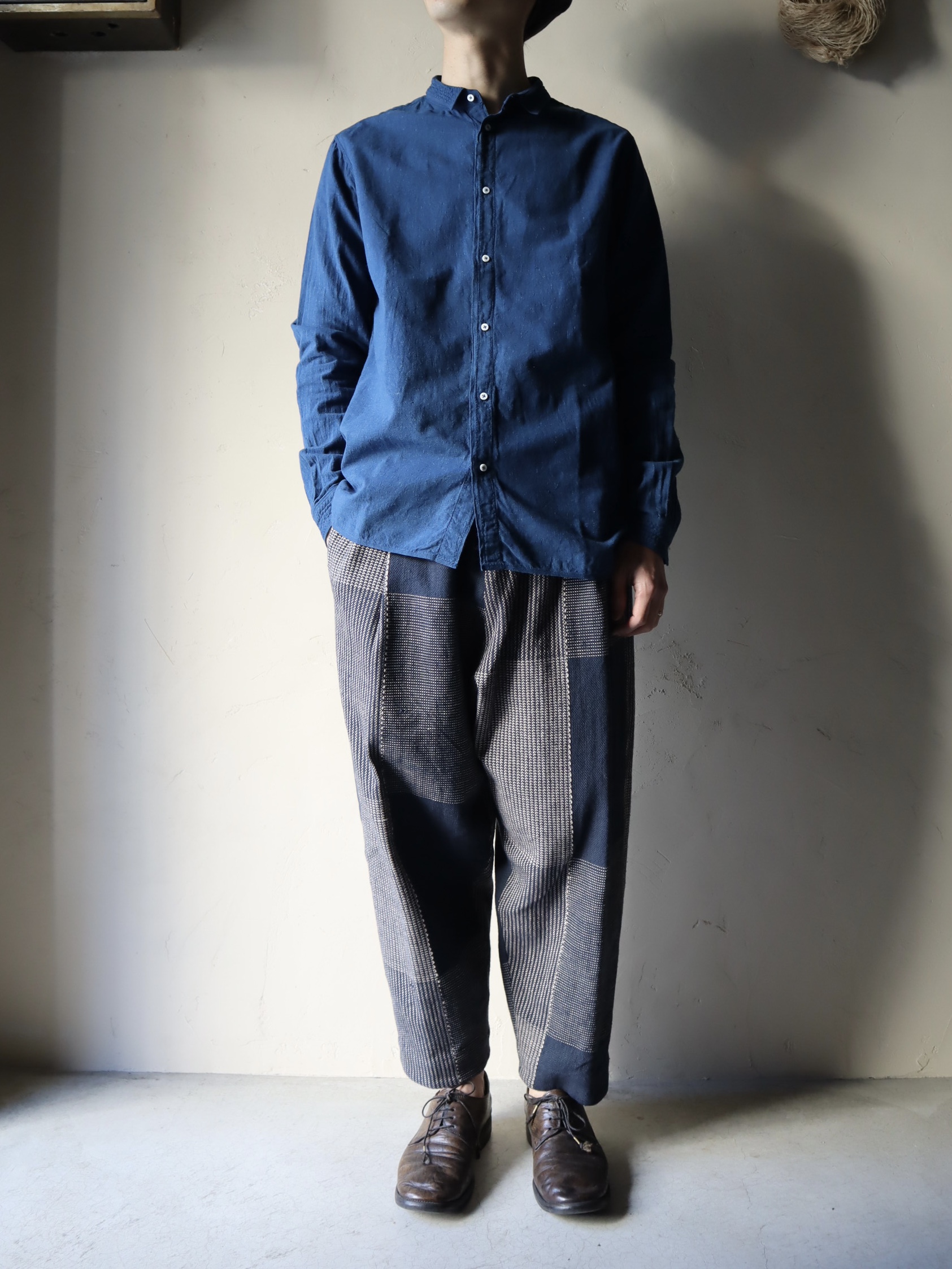 カディシャツ 補強 藍×胡桃 (UNISEX) −SH-61CH 藍×草木染め 