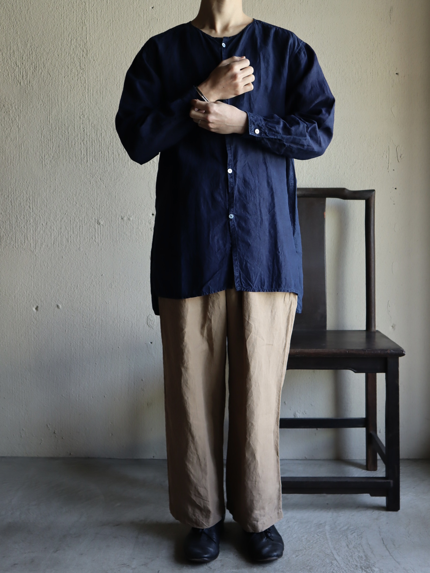 大麻ワイドシャツ 高密度 濃藍 (UNISEX) −SH-63DC− | mienisi