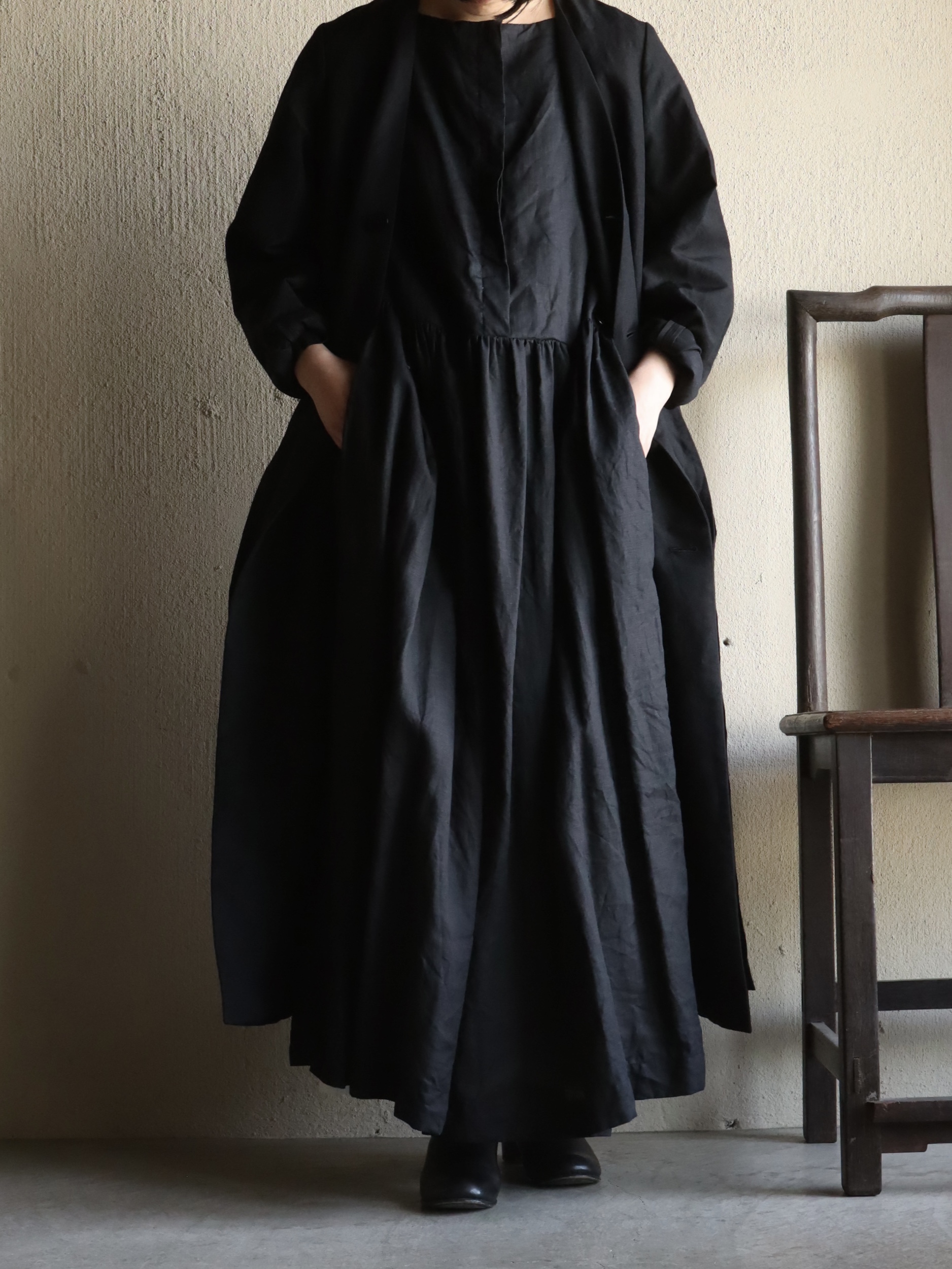 アーミッシュローブ (Black) −LINEN CAMBRIC−