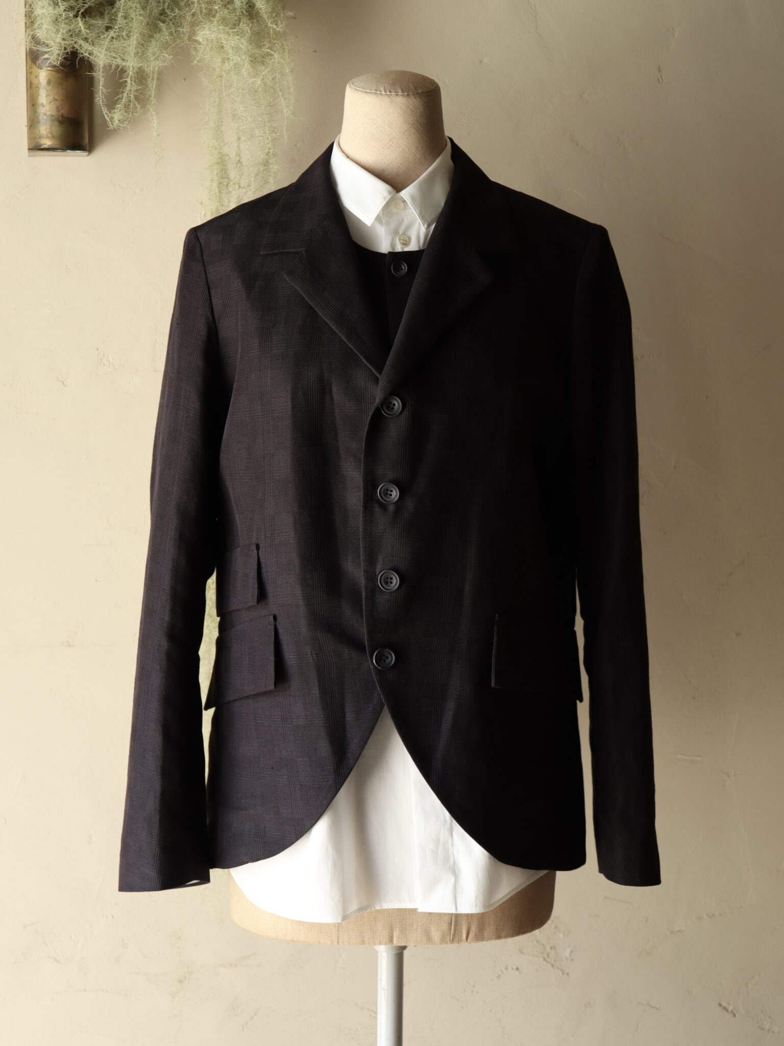 4B Tailored Jacket (BORDEAUX)−Dobby Glen Check− | mienisi