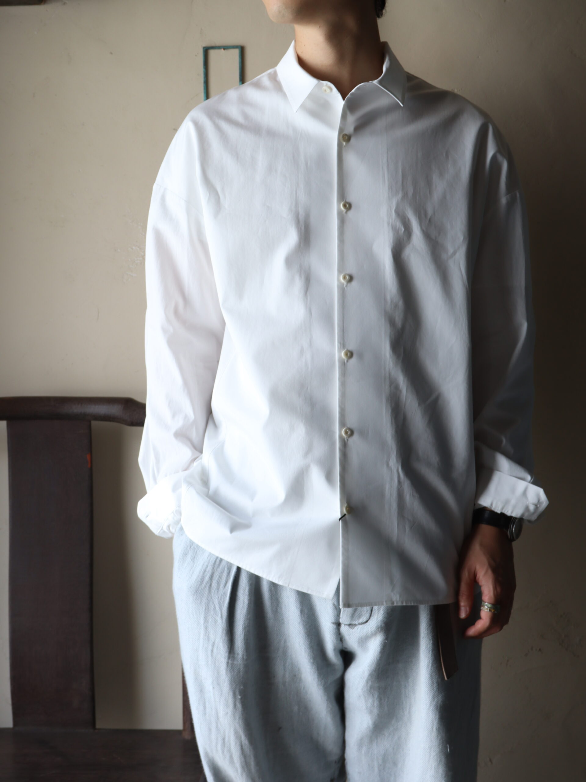 Loose Fit Dress Shirt (WHITE) −170/2 SUVIN Cotton Broad− | mienisi